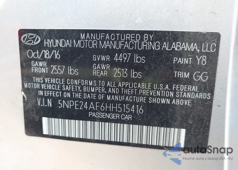 2017 Hyundai Sonata из США, поврежденный, VIN 5NPE24AF6HH515416